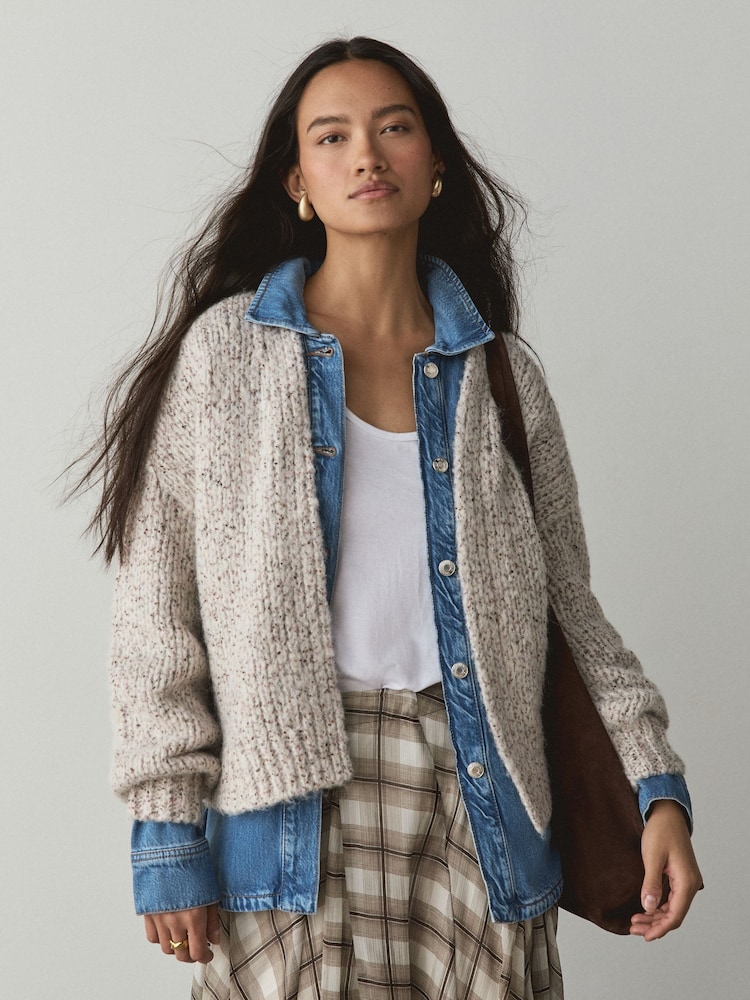 Neutral Neppy Soft Touch Chunky Knit Open Cardigan - Image 1 of 8 Neutral Neppy Soft Touch Chunky Knit Open Cardigan - Image 1 of 8