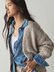 Neutral Neppy Soft Touch Chunky Knit Open Cardigan - Image 5 of 8