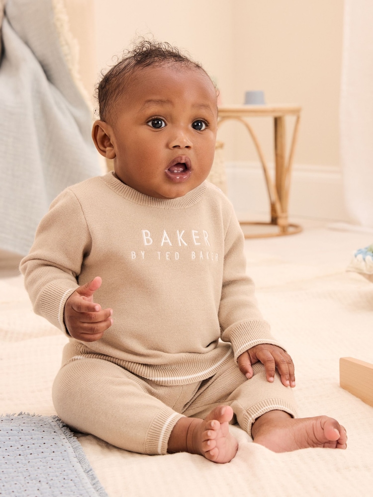 Baker by Ted Baker Neutral Knitted Top and Joggers Set - Image 1 of 13