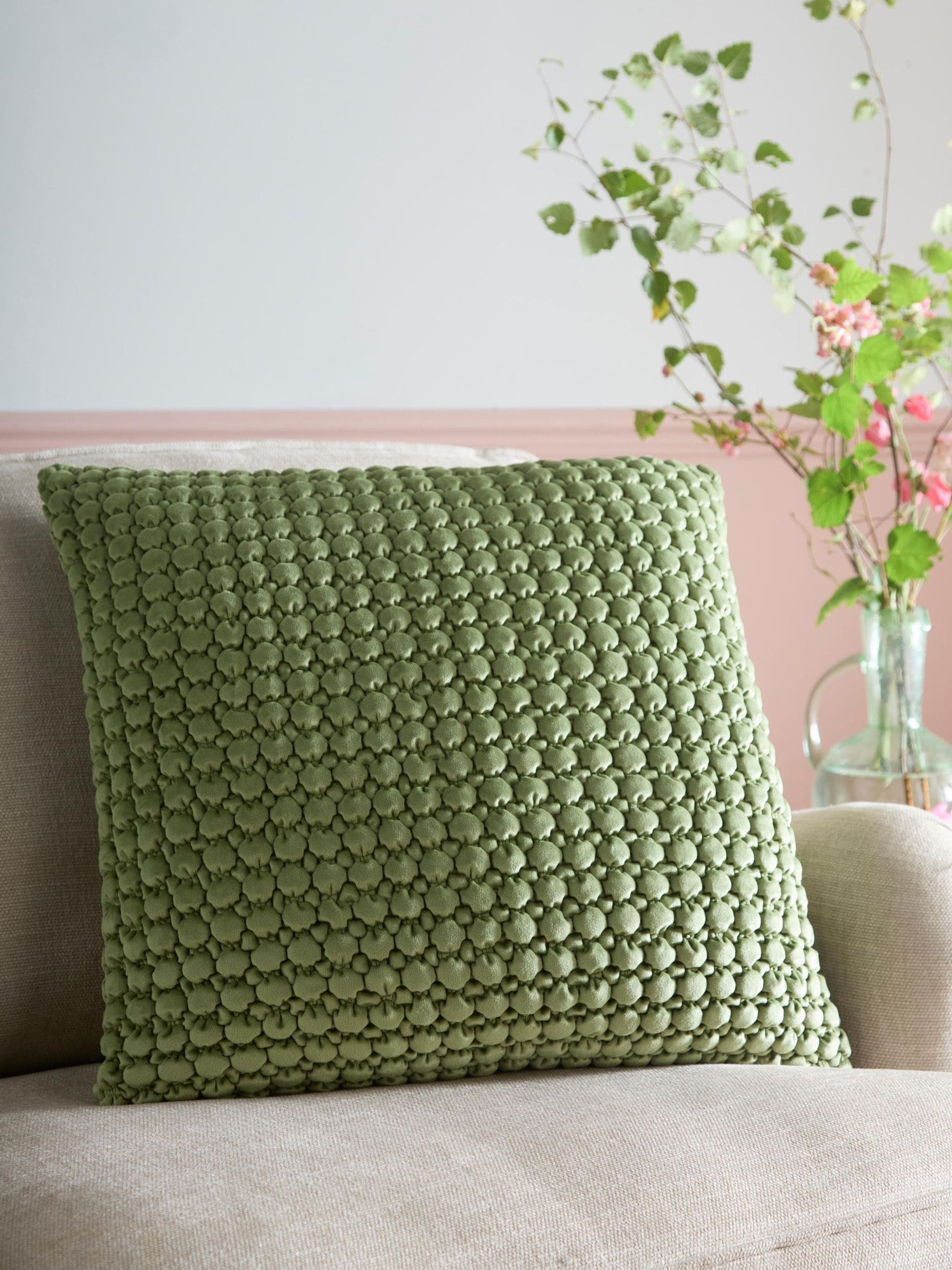 Appletree Unisex Olive Bobble Velvet Filled Cushion