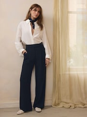 Mint Velvet Blue Side Trim Wide Trousers - Image 1 of 7