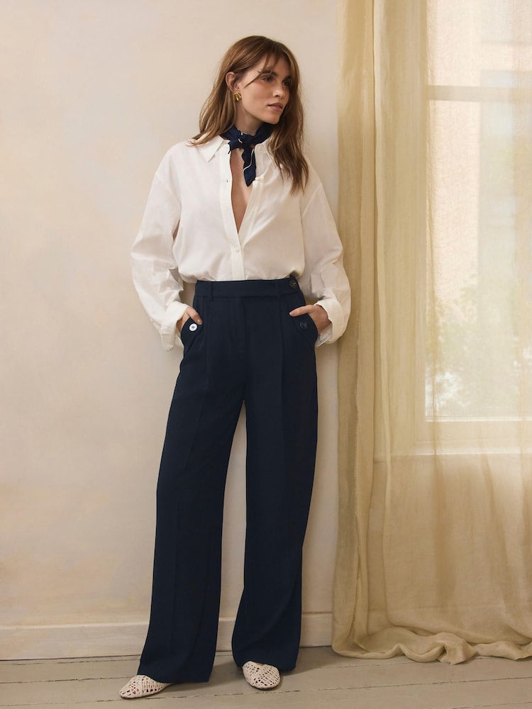 Mint Velvet Blue Side Trim Wide Trousers - Image 2 of 7 Mint Velvet Blue Side Trim Wide Trousers - Image 2 of 7