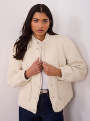 Mint Velvet White Floral Jacquard Quilted Jacket - Image 1 of 8