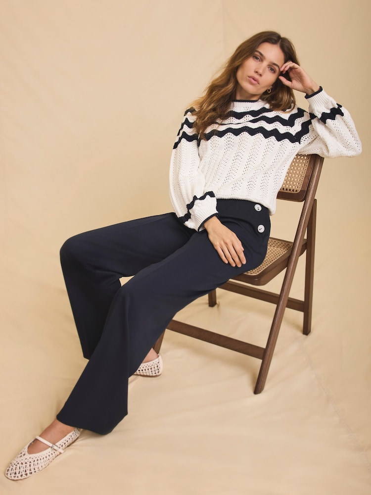 Mint Velvet Blue Button Front Wide Trousers - Image 2 of 7