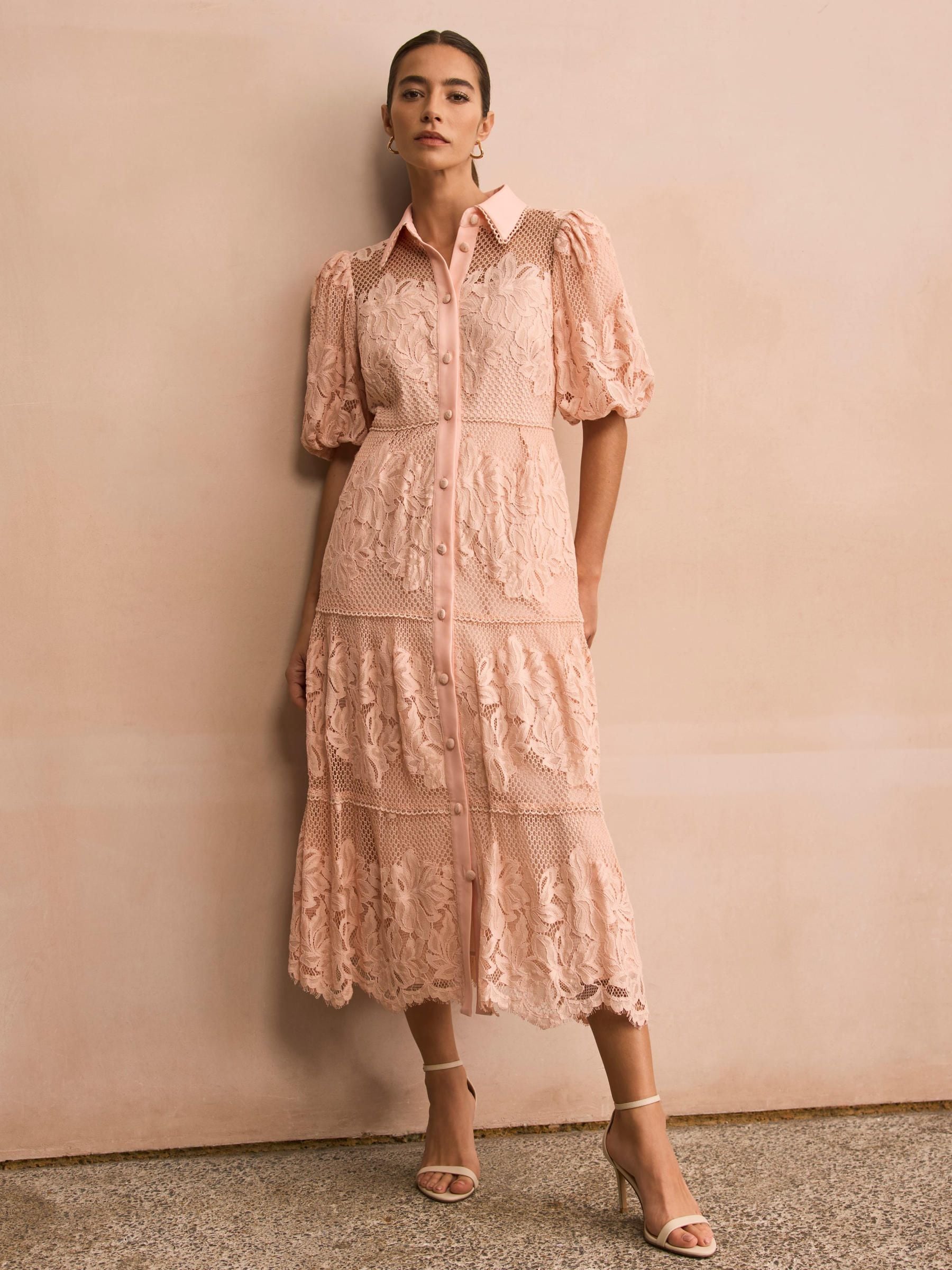 Buy Mint Velvet Pink Lace Midi Shirt Dress from the Next UK online shop Buy Mint Velvet Pink Lace Midi Shirt Dress from the Next UK online shop
