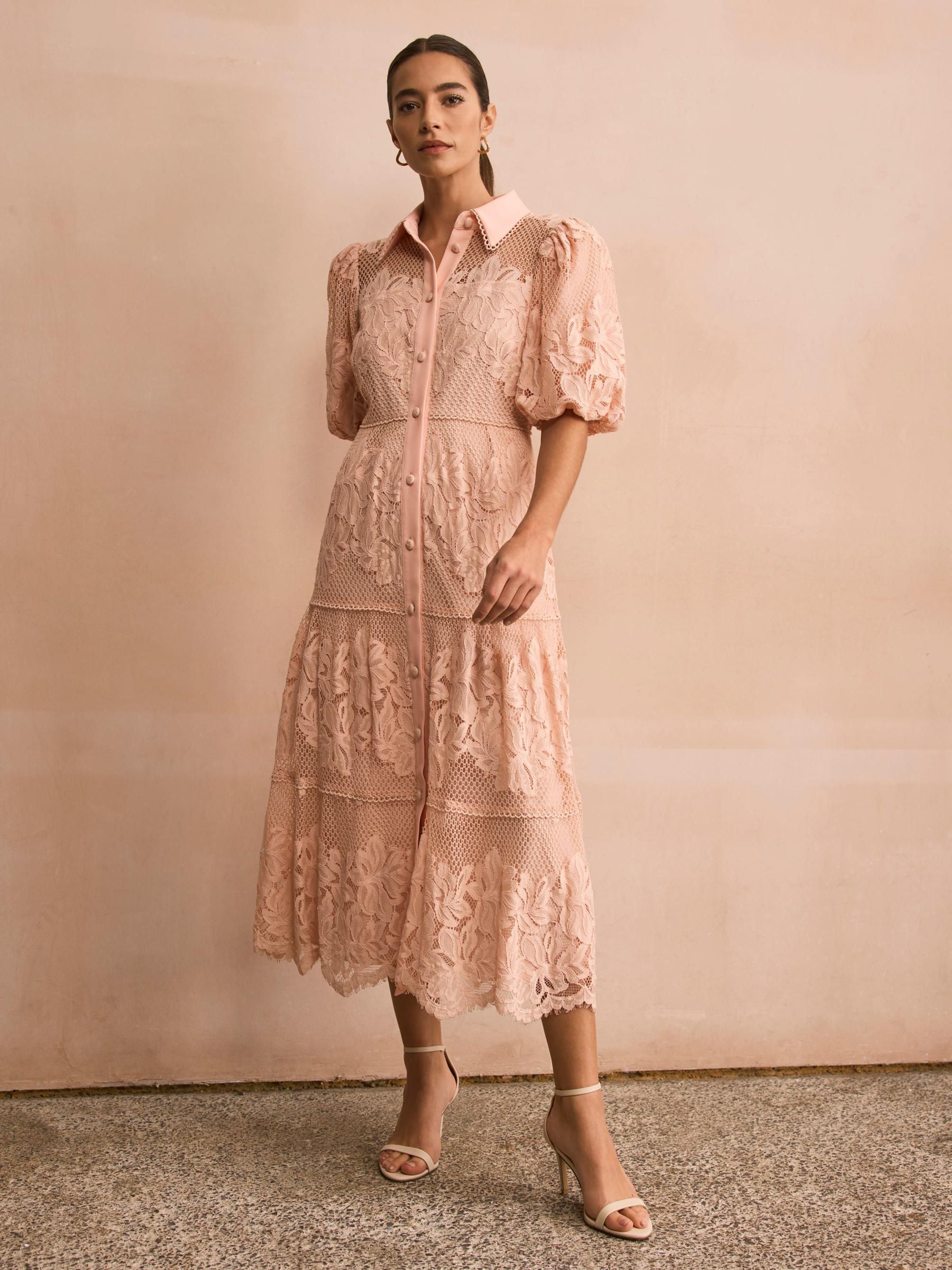 新品未使用 yilon GATHER LACE TEE ピンクベージュ Next：日本 ピンク - Mint Velvet レースミディ丈シャツワンピース