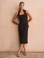 Mint Velvet Black Sleeveless Fitted Midi Dress - Image 1 of 8