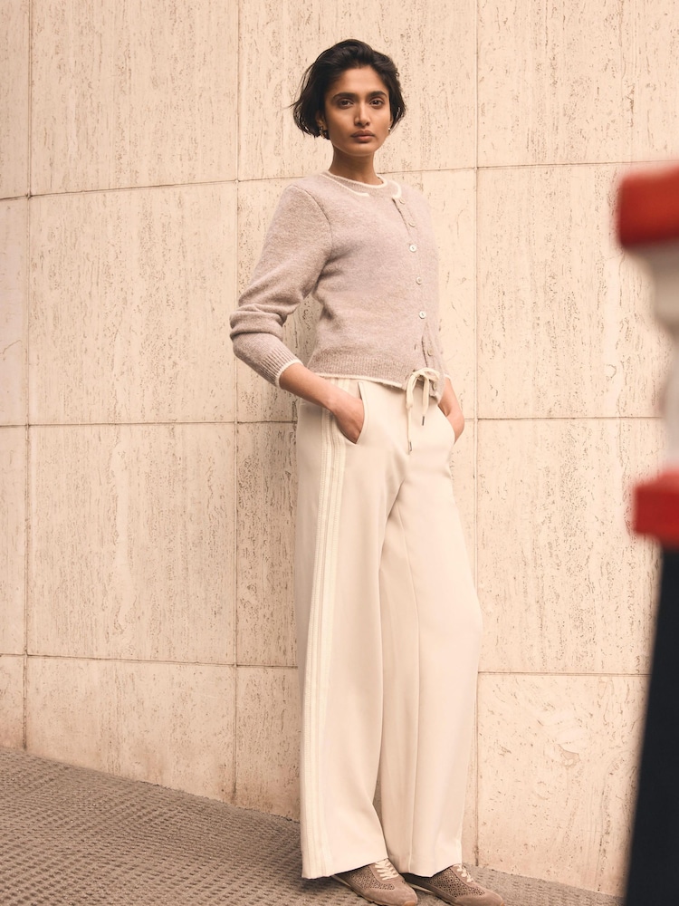 Mint Velvet Natural Side Stripe Wide Trousers - Image 1 of 7