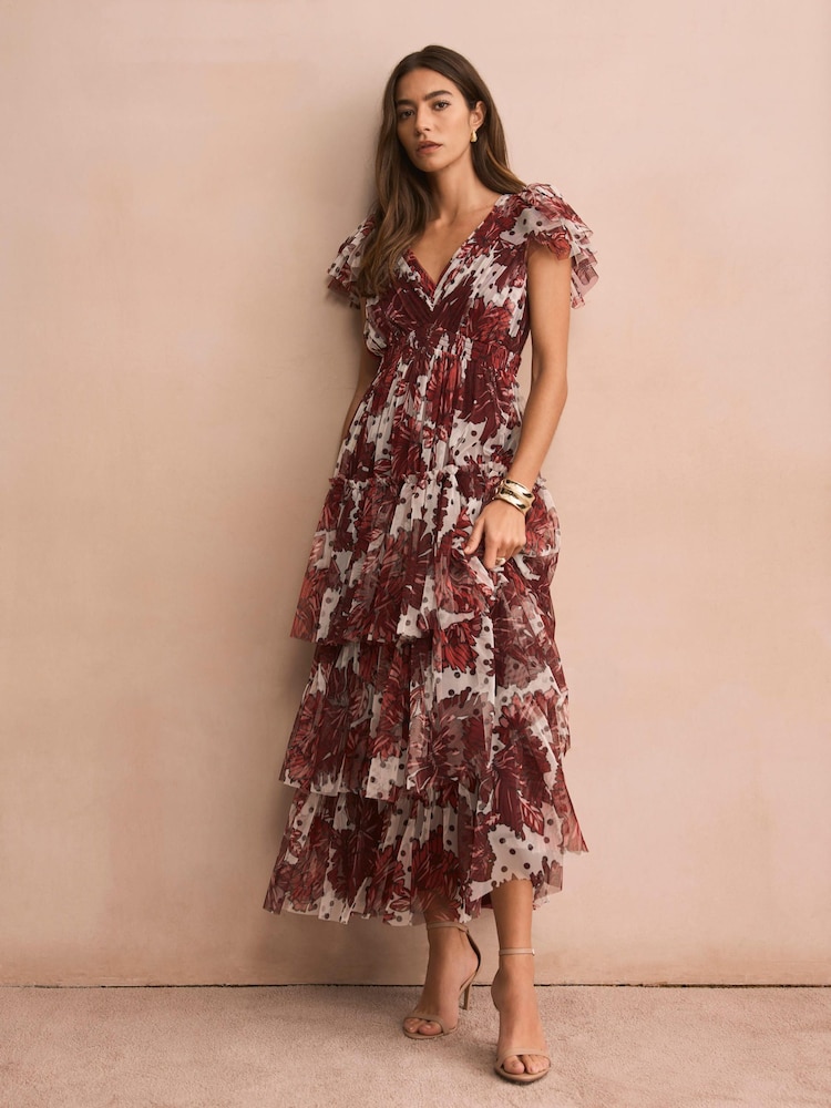 Buy Mint Velvet Red Floral Print Tulle Midi Dress from Next USA