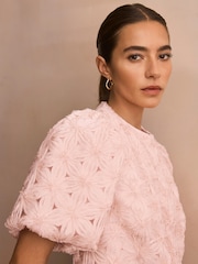 Mint Velvet Pink Textured Puff Sleeve Blouse - Image 4 of 8