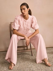 Mint Velvet Pink Textured Puff Sleeve Blouse - Image 5 of 8