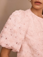 Mint Velvet Pink Textured Puff Sleeve Blouse - Image 6 of 8