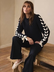 Mint Velvet Blue Cotton Blend Ribbon Detail Jumper - Image 1 of 7