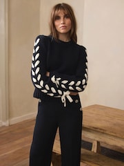 Mint Velvet Blue Cotton Blend Ribbon Detail Jumper - Image 2 of 7