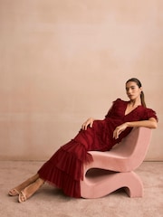 فستان ماكسي تول مزيّن بكشكشة من Mint Velvet - Image 2 of 8