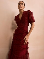 فستان ماكسي تول مزيّن بكشكشة من Mint Velvet - Image 3 of 8