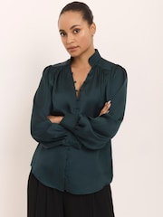 Mint Velvet Green Contrast Satin Blouse - Image 3 of 8