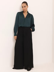 Mint Velvet Green Contrast Satin Blouse - Image 4 of 8