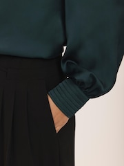 Mint Velvet Green Contrast Satin Blouse - Image 6 of 8