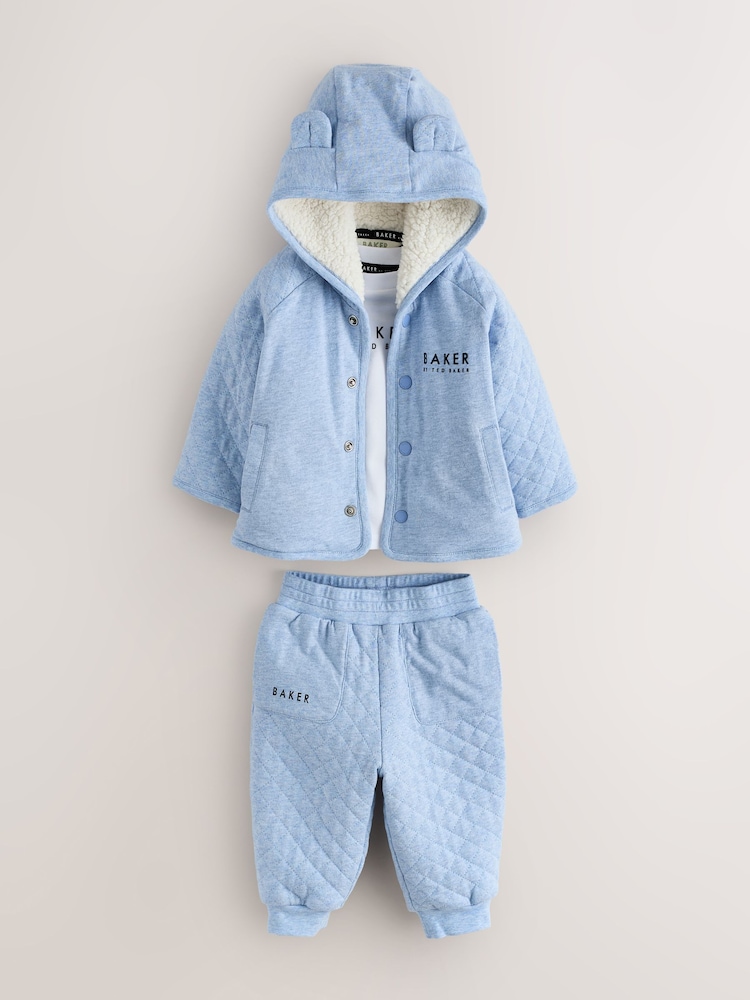 Baker by Ted Baker Blue 3 Piece Quilted Jacket, T-Shirt and Trousers Set - Image 1 of 8