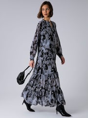 Religion Grey Sunrise tiered maxi dress in grey abstract print with pocket - Image 1 of 6