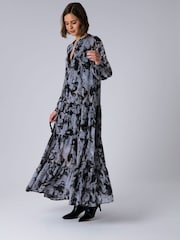 Religion Grey Sunrise tiered maxi dress in grey abstract print with pocket - Image 3 of 6
