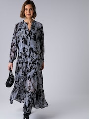 Religion Grey Sunrise tiered maxi dress in grey abstract print with pocket - Image 5 of 6