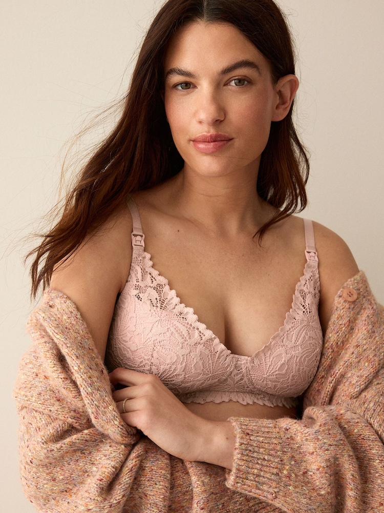 Blush Pink Padded Non Wire Comfort Lace Maternity & Nursing Bra - Image 1 of 8