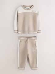 Baker by Ted Baker Neutral Stone Colourblock Knitted Sweat Top & Jogger Set - Image 8 of 12