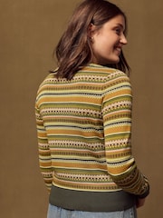 Green Fairisle Soft Touch Cotton Rich Open Layer Cardigan - Image 4 of 8