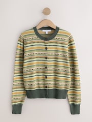 Green Fairisle Soft Touch Cotton Rich Open Layer Cardigan - Image 6 of 8