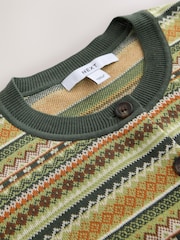 Green Fairisle Soft Touch Cotton Rich Open Layer Cardigan - Image 7 of 8