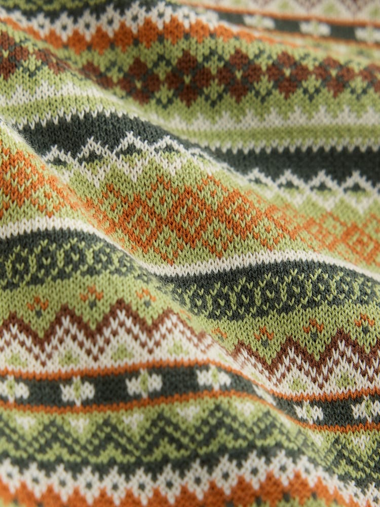 Green Fairisle Soft Touch Cotton Rich Open Layer Cardigan - Image 8 of 8 Green Fairisle Soft Touch Cotton Rich Open Layer Cardigan - Image 8 of 8