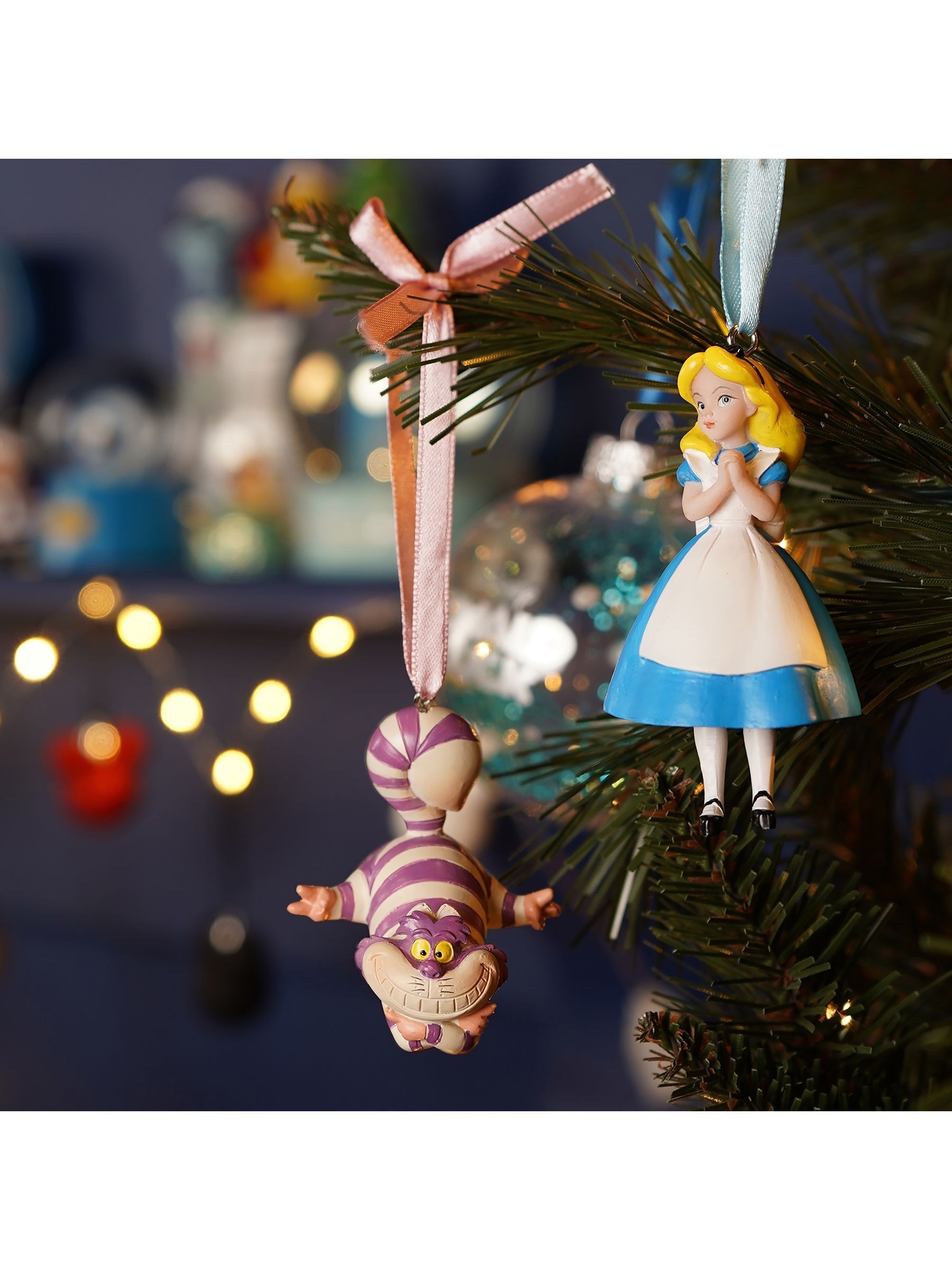 Disney Unisex Widdop Set Of 2 Alice Cheshire Cat Hanging Christmas Decorations