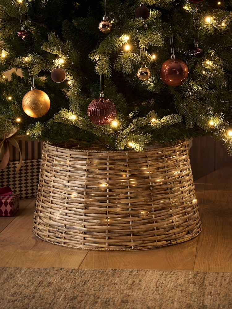 Natural Christmas Lit Wicker Tree Skirt - Image 1 of 5 Natural Christmas Lit Wicker Tree Skirt - Image 1 of 5