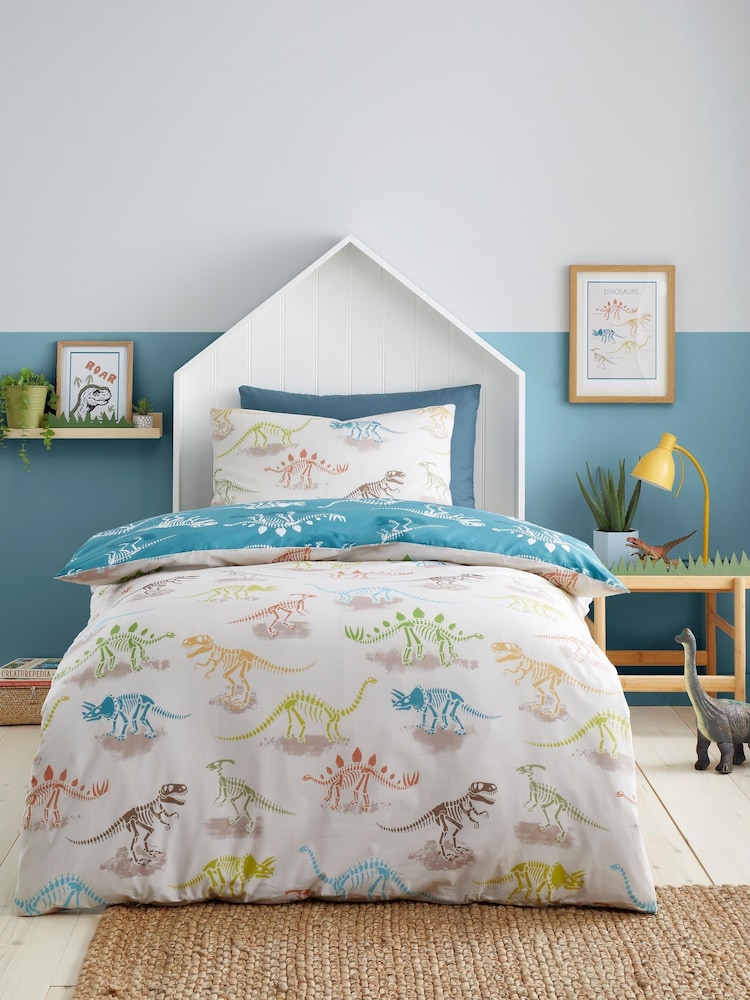Bedlam Natural Skeleton Dino Easy Care Duvet Cover Set - Image 1 of 4