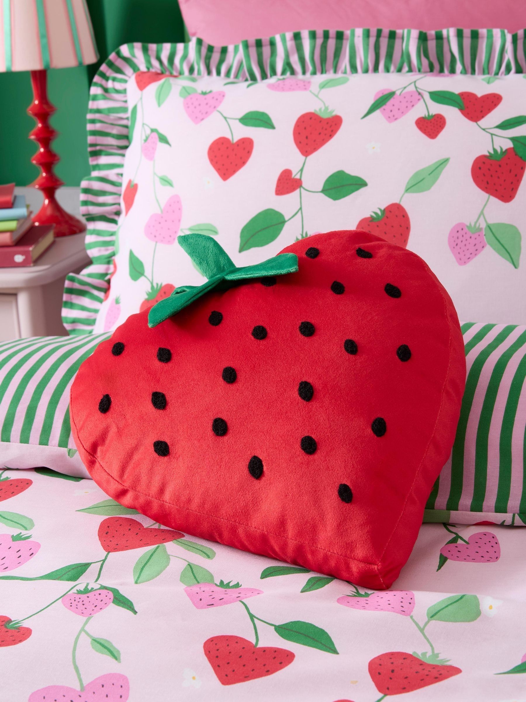 Bedlam Strawberry Velvet Shaped Cushion Red – Soft Velvet Decorative Strawberry Design, Filled Pad Included, 33 x 31 - Image 5
