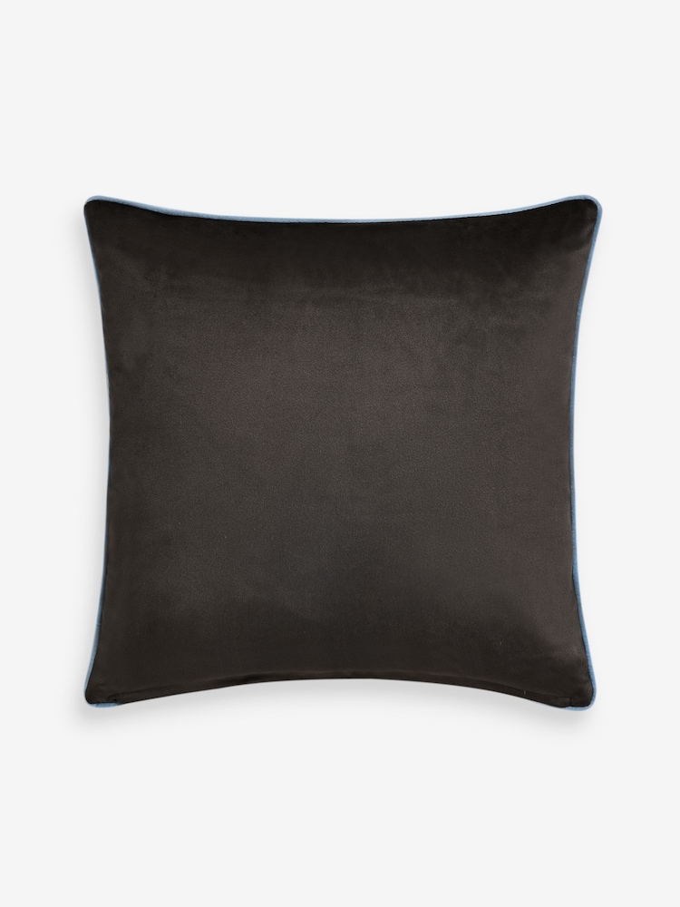 Blue/Brown 50 x 50cm Matte Velvet Contrast Pipe Cushion - Image 4 of 4 Blue/Brown 50 x 50cm Matte Velvet Contrast Pipe Cushion - Image 4 of 4