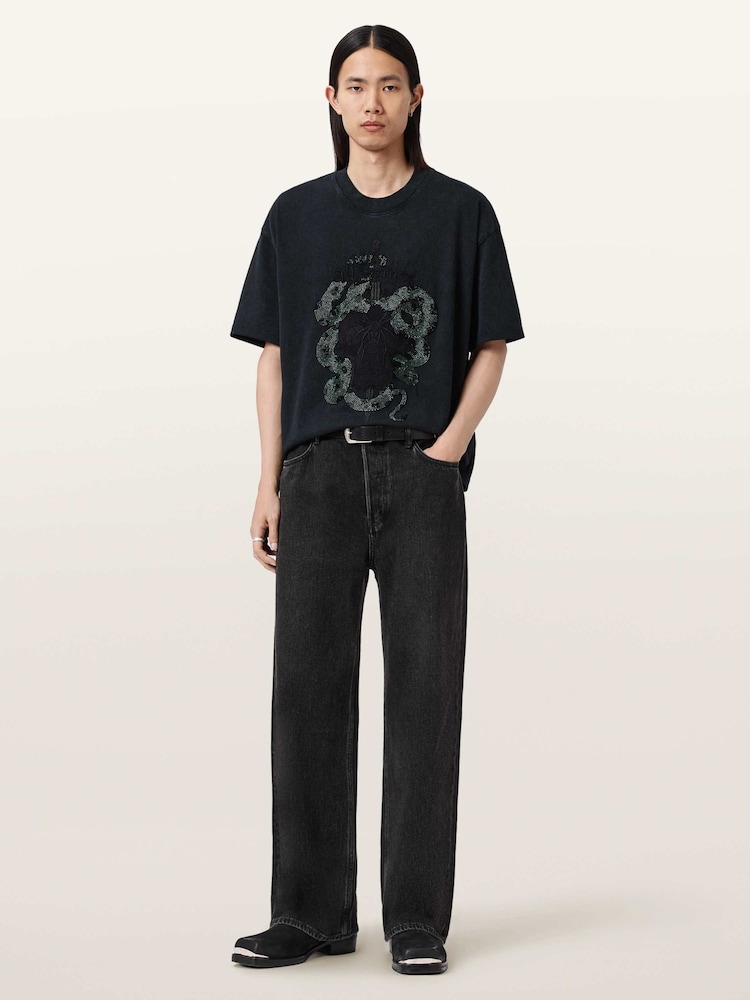 AllSaints Black Mesh Short Sleeve Crew Neck T-Shirt - Image 2 of 7