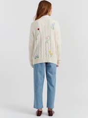 Chinti & Parker Cream Cotton Hand Embroidered Floral Cardigan - Image 2 of 4