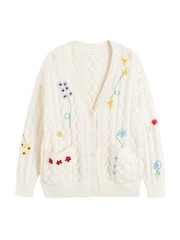 Chinti & Parker Cream Cotton Hand Embroidered Floral Cardigan - Image 4 of 4