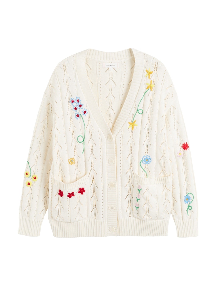 Chinti & Parker Cream Cotton Hand Embroidered Floral Cardigan - Image 4 of 4