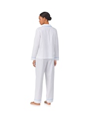 Lauren Ralph Lauren White Cotton Herringbone Long Sleeve Notch Collar Pajama Set - Image 2 of 3