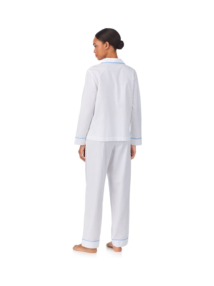 Lauren Ralph Lauren White Cotton Herringbone Long Sleeve Notch Collar Pajama Set - Image 2 of 3