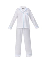Lauren Ralph Lauren White Cotton Herringbone Long Sleeve Notch Collar Pajama Set - Image 3 of 3