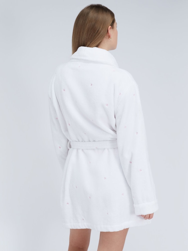 Boux Avenue White Heart Towelling Short Robe - Image 2 of 6 Boux Avenue White Heart Towelling Short Robe - Image 2 of 6