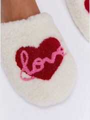 Boux Avenue White Love Borg Mule Slippers - Image 2 of 5