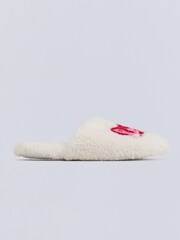 Boux Avenue White Love Borg Mule Slippers - Image 4 of 5