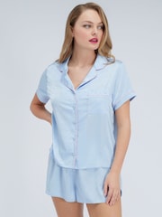 Boux Avenue Blue Bow Satin Short Pyjamas Set - Image 1 of 6