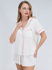 Boux Avenue White Heart Satin Short Pyjamas Set - Image 1 of 6
